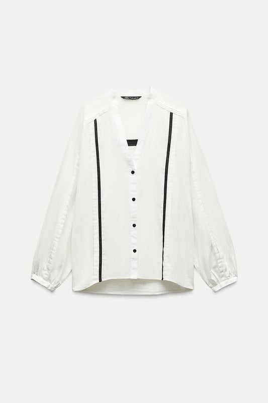 BLUSA ENTREDÓS CONTRASTE CON LINO