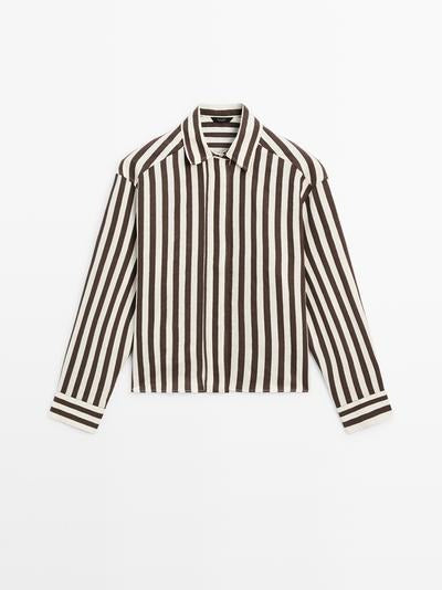 Camisa crop rayas manga larga con lino